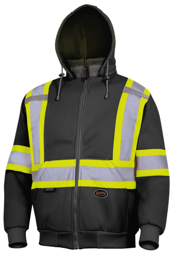 Hi-Vis Polyester Fleece Hoodie – Zipper Closure – Black – L