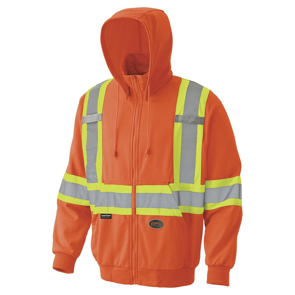Hi-Vis Polyester Fleece Safety Hoodie – Zipper Closure – Hi-Vis Orange – 5XL