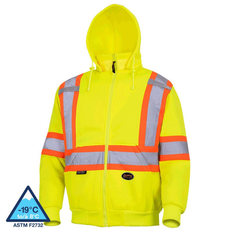 Hi-Vis Polyester Fleece Safety Hoodie – Zipper Closure – Hi-Vis Yellow/Green – XL