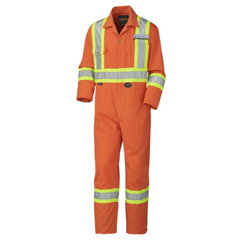 Hi-Vis Poly/Cotton Safety Coveralls – Zipper Closure – Orange – 48 – Tall