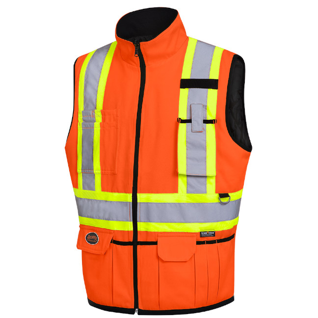 Hi-Vis Reversible Insulated Safety Vest – Zipper Closure – Hi-Vis Orange/Black – M