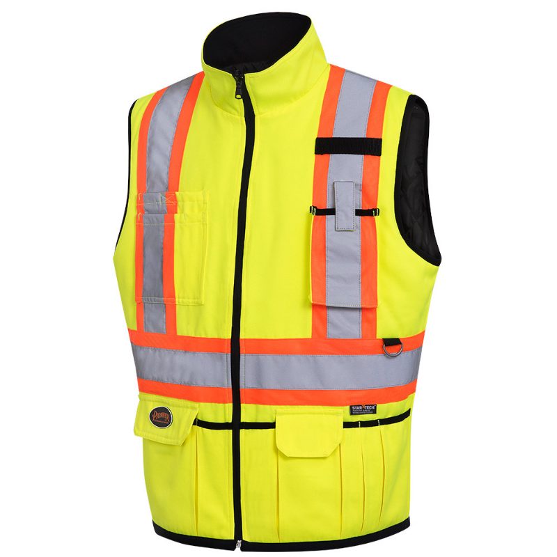 Hi-Vis Reversible Insulated Safety Vest – Zipper Closure – Hi-Vis Yellow/Green/Black – 3XL
