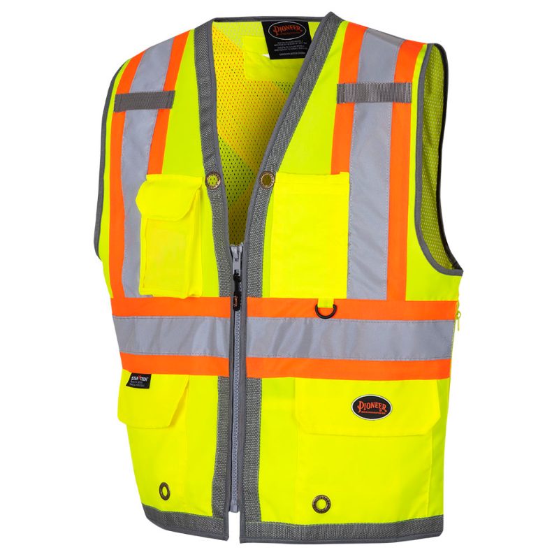 Hi-Vis 600D PU-Coated Oxford Poly Surveyor's Safety Vest – Snap Closure – Hi-Vis Orange – 2XL