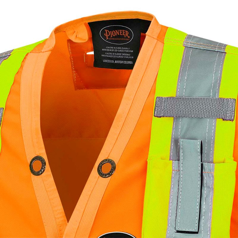 Hi-Vis 150D Poly Twill Surveyor's Safety Vest – Snap Closure – Hi-Vis Orange – L