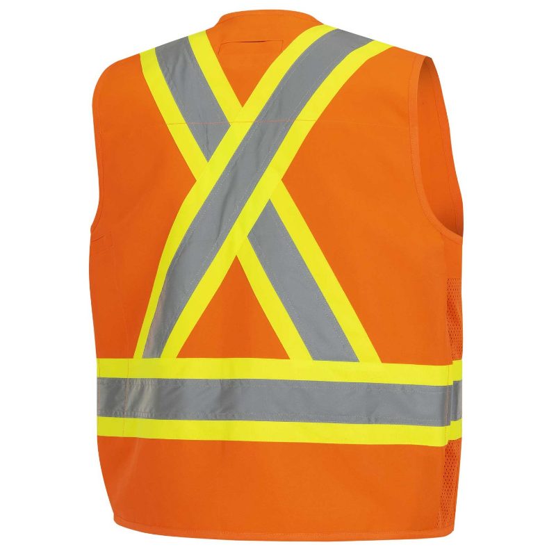 Hi-Vis 150D Poly Twill Surveyor's Safety Vest – Snap Closure – Hi-Vis Orange – M