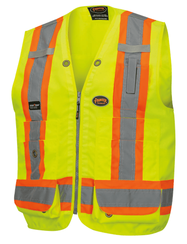 Hi-Vis 150D Poly Twill Surveyor's Safety Vest – Snap Closure – Hi-Vis Yellow/Green – S