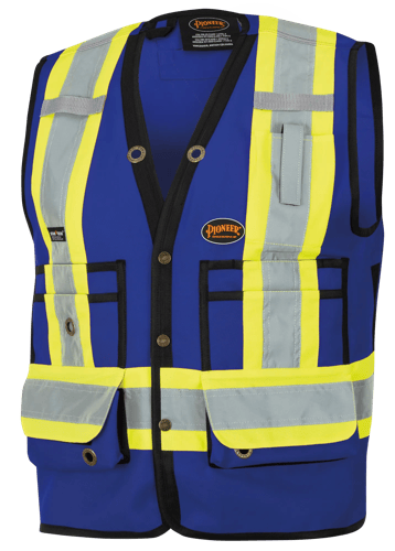 Hi-Vis 150D Poly Twill Surveyor's Safety Vest – Snap Closure – Royal Blue – L
