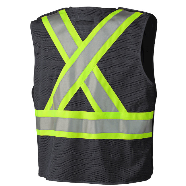 Hi-Vis Tricot Poly Safety Vest – Mesh-Back – 5-pt Tear-Away – Black – 2XL
