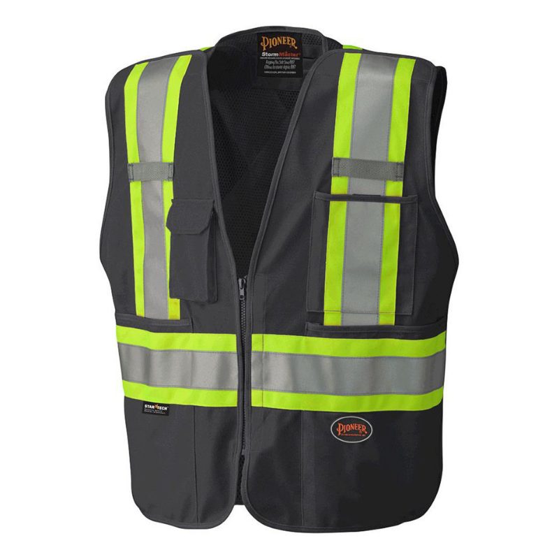 Hi-Vis Tricot Poly Safety Vest – Mesh-Back – 5-pt Tear-Away – Black – 3XL