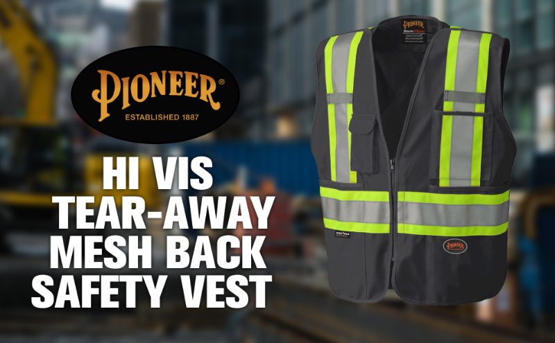 Hi-Vis Tricot Poly Safety Vest – Mesh-Back – 5-pt Tear-Away – Black – 4XL