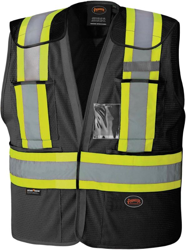 Hi-Vis Tricot Poly Safety Vest – Mesh-Back – 5-pt Tear-Away – Black – 5XL