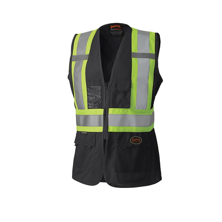 Hi-Vis Tricot Poly Safety Vest – Mesh-Back – 5-pt Tear-Away – Black – S