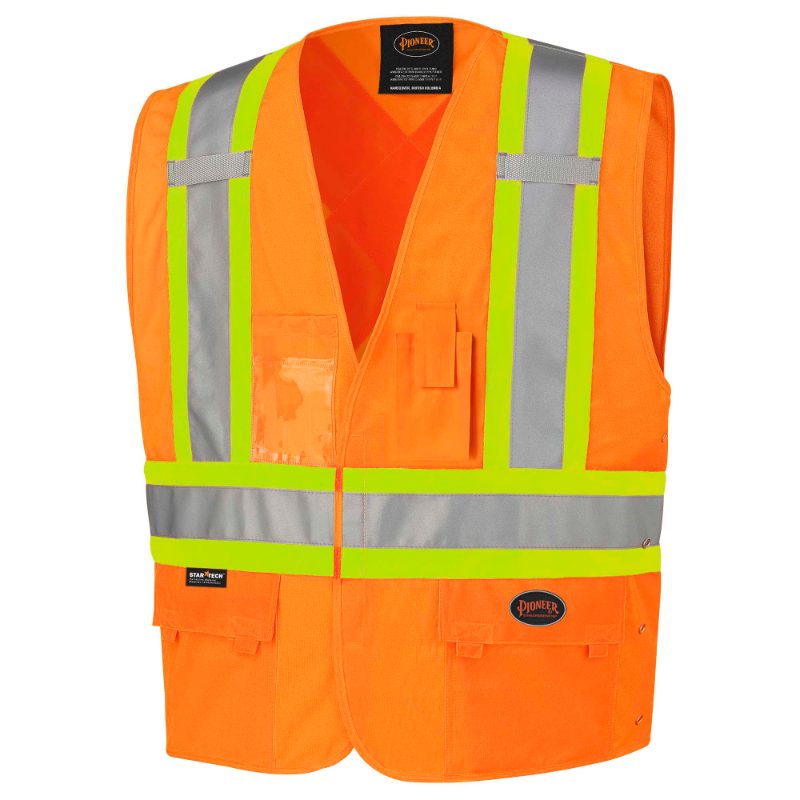 Hi-Vis Tricot Poly Safety Vest – Mesh-Back – 5-pt Tear-Away – Hi-Vis Orange – M