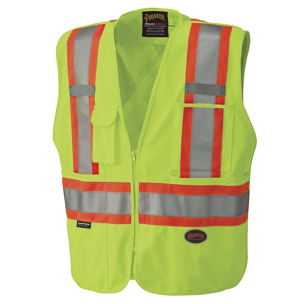 Hi-Vis Tricot Poly Safety Vest – Mesh-Back – 5-pt Tear-Away – Hi-Vis Yellow/Green – M