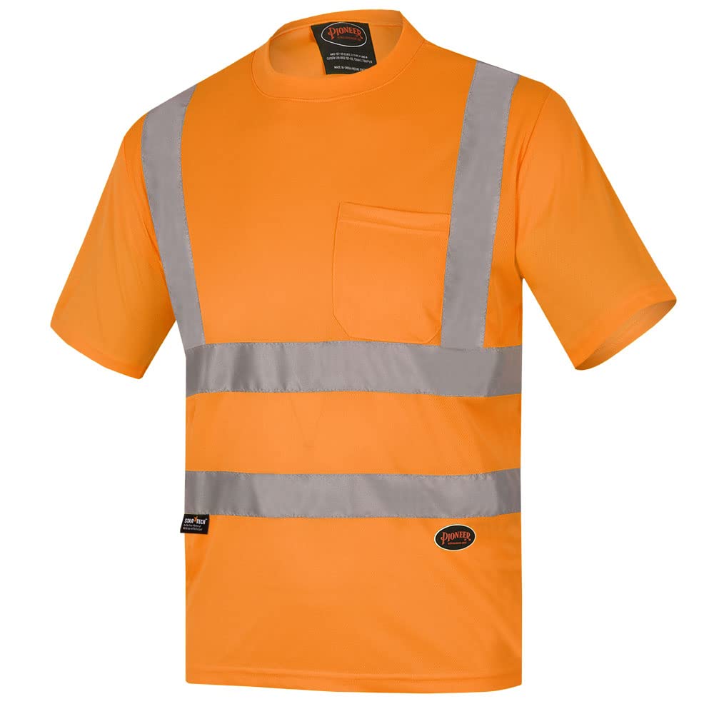 Hi-Vis Poly Mesh Safety T-Shirt – Chest Pocket – Hi-Vis Orange – 3XL