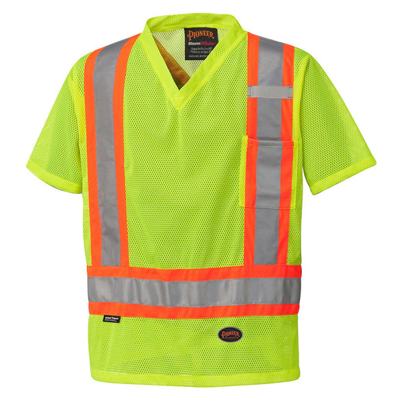 Hi-Vis Poly Mesh Safety T-Shirt – Chest Pocket – Hi-Vis Yellow – S