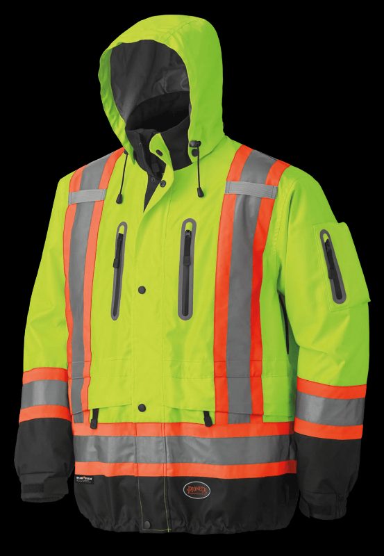 Hi-Vis Premium Safety Jacket – Waterproof/Breathable – Detachable Hood – Hi-Vis Orange – XL