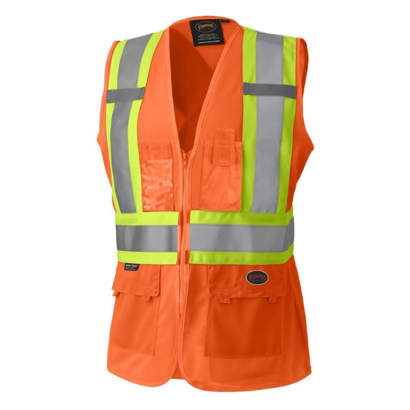 Women's Hi-Vis Tricot Poly Interlock Safety Vest – Zipper Closure – Hi-Vis Orange – M