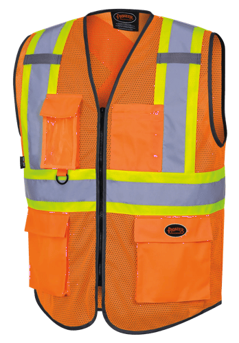 Hi-Vis Mesh Poly Safety Vest – Zipper Closure – Hi-Vis Orange – 3XL