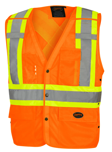 Hi-Vis Mesh Poly Safety Vest – Zipper Closure – Hi-Vis Orange – L