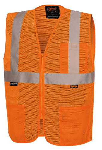 Hi-Vis Mesh Poly Safety Vest – Zipper Closure – Hi-Vis Orange – XL