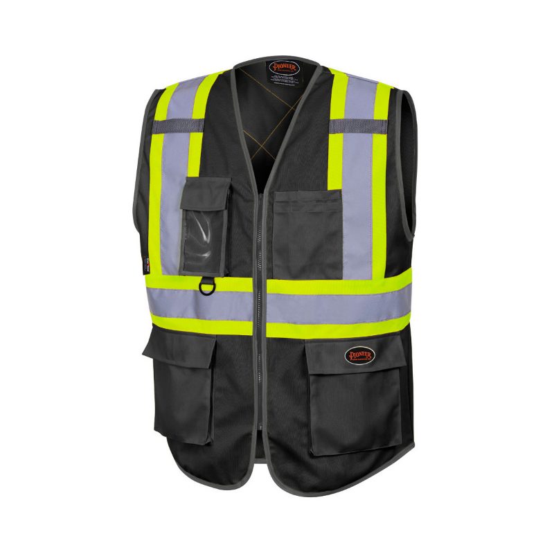 Hi-Vis Poly Tricot Safety Vest – Zipper Closure – Black – L