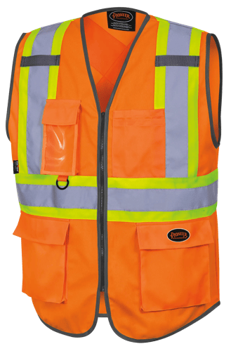 Hi-Vis Tricot Poly Safety Vest – Zipper Closure – Hi-Vis Orange – L