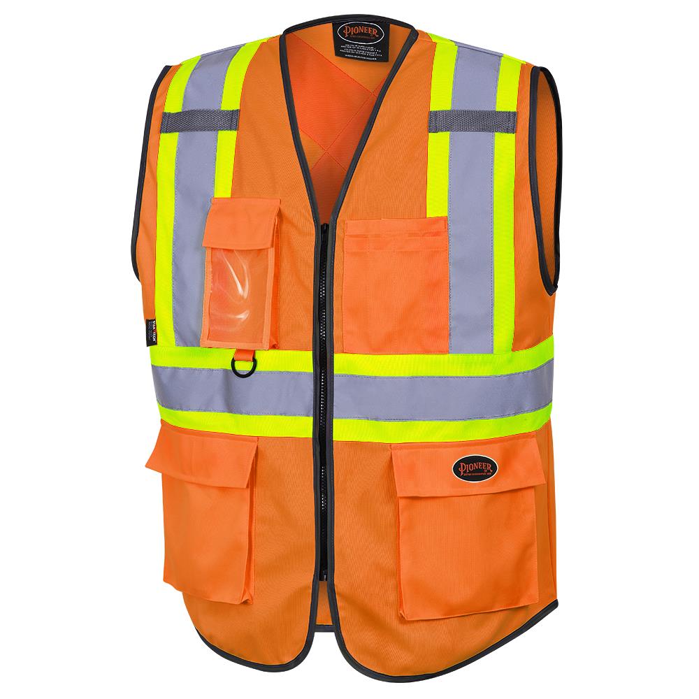 Hi-Vis Poly Tricot Safety Vest – Zipper Closure – Hi-Vis Orange – XL