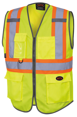 Hi-Vis Tricot Poly Safety Vest – Zipper Closure – Hi-Vis Yellow/Green – L