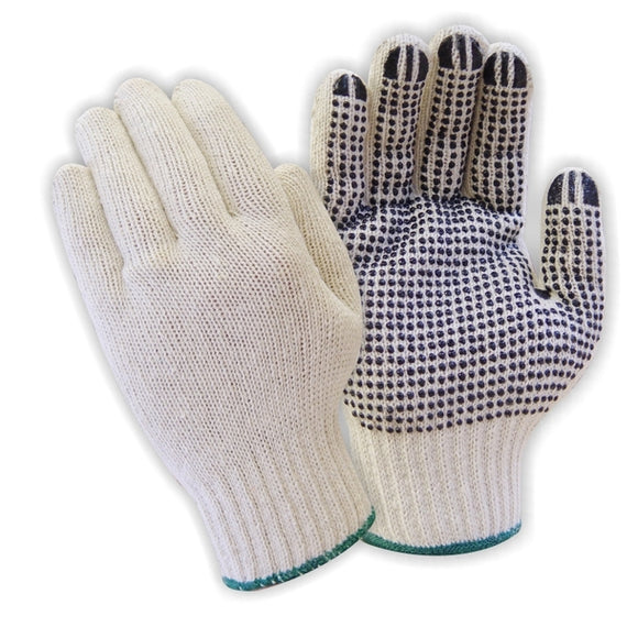 Knitted Cotton/Polyester Glove – Dots on Palm – White – M
