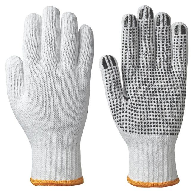 Knitted Cotton/Polyester Glove – Dots on Palm – White – XL