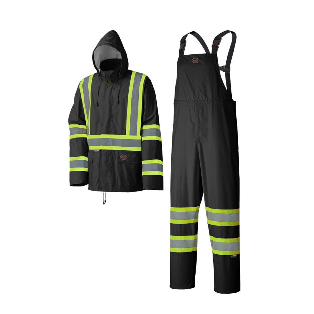 Waterproof Lightweight Safety Rain Suit – Black – M