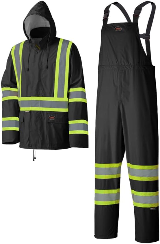 Waterproof Lightweight Safety Rain Suit – Black – XL