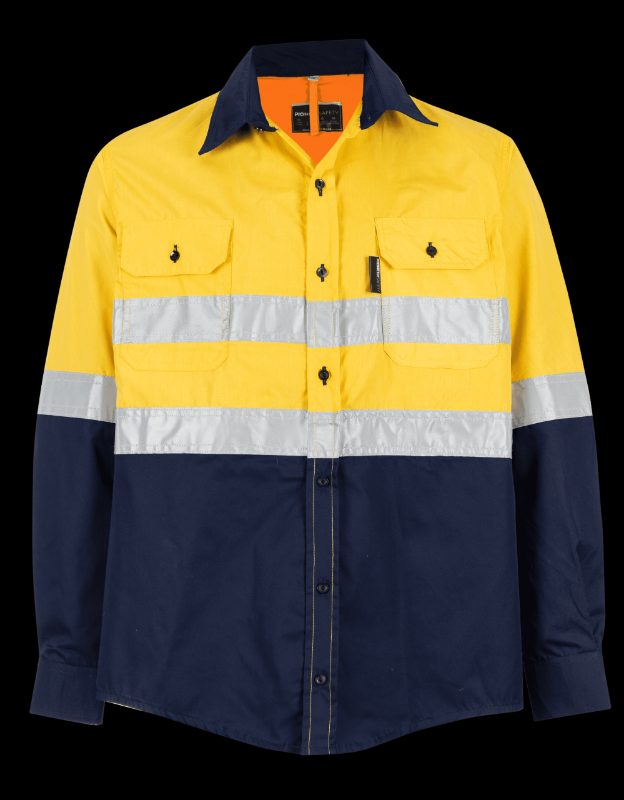 Hi-Vis Poly/Cotton Safety Work Shirt – Button-Down – Navy – 2XL