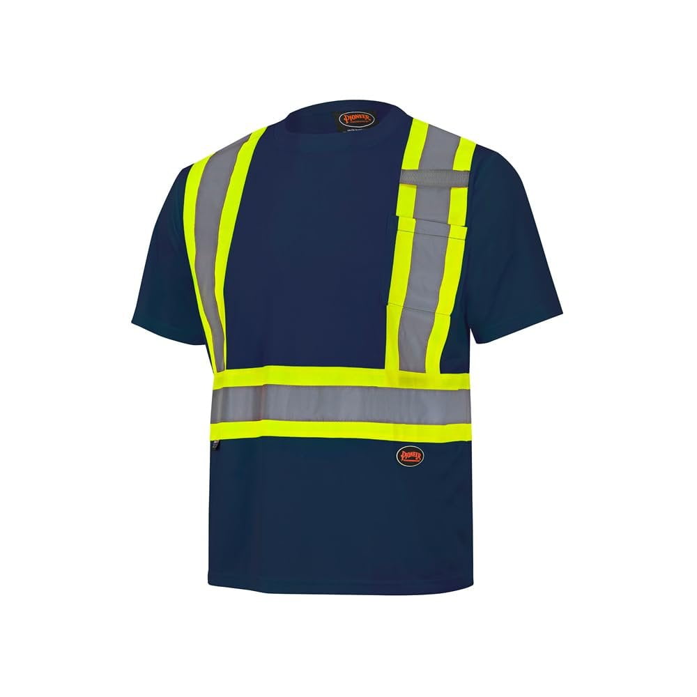 Hi-Vis Poly/Cotton Safety Work Shirt – Button –Down – Navy – 3XL