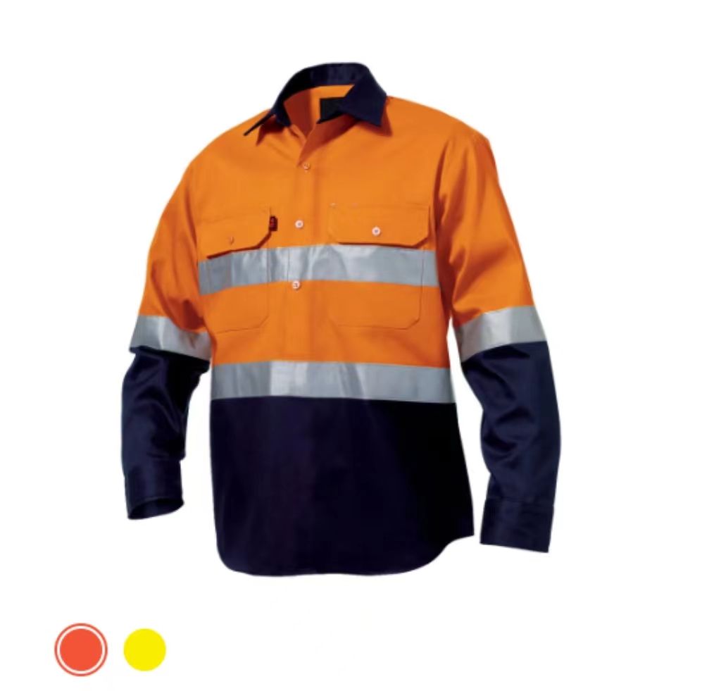 Hi-Vis Poly/Cotton Safety Work Shirt – Button –Down – Navy – L