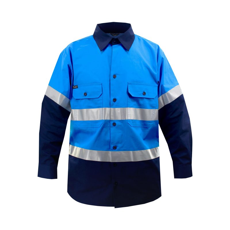 Hi-Vis Poly/Cotton Safety Work Shirt – Button –Down – Navy – XL