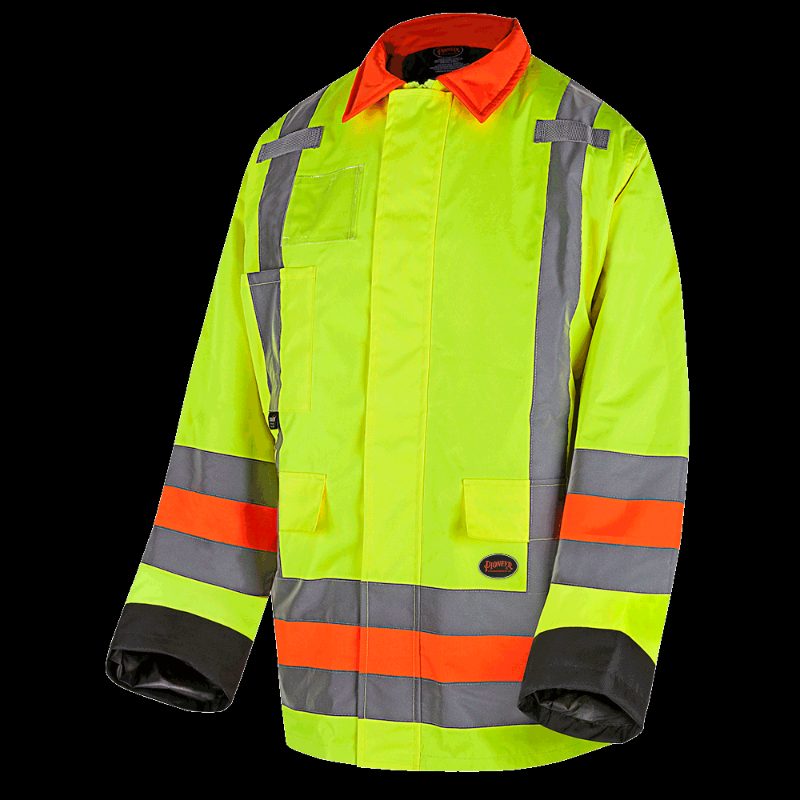 Quebec Hi-Vis Winter Insulated Traffic Control Safety Jacket – 100% Waterproof – Hi-Vis Yellow – 4XL