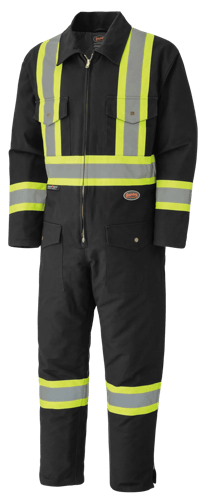 Hi-Vis Quilted Cotton Duck Safety Coveralls – Zipper Closure – Black – M
