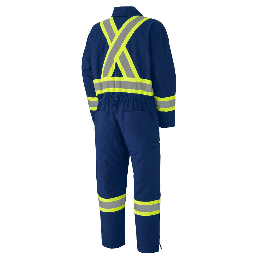 Hi-Vis Quilted Cotton Duck Safety Coveralls – Zipper Closure – Navy – 2XL