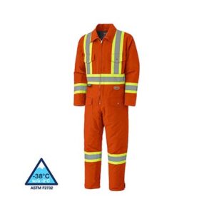 Hi-Vis Quilted Cotton Duck Safety Coveralls – Zipper Closure – Orange – M