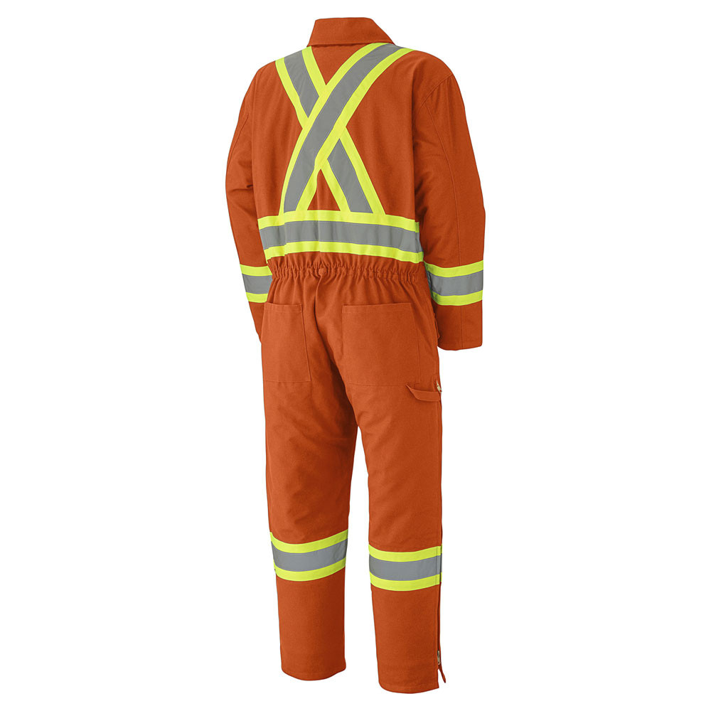 Hi-Vis Quilted Cotton Duck Safety Coveralls – Zipper Closure – Orange – XS