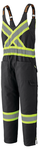 Hi-Vis Quilted Cotton Duck Safety Overalls – Black – S