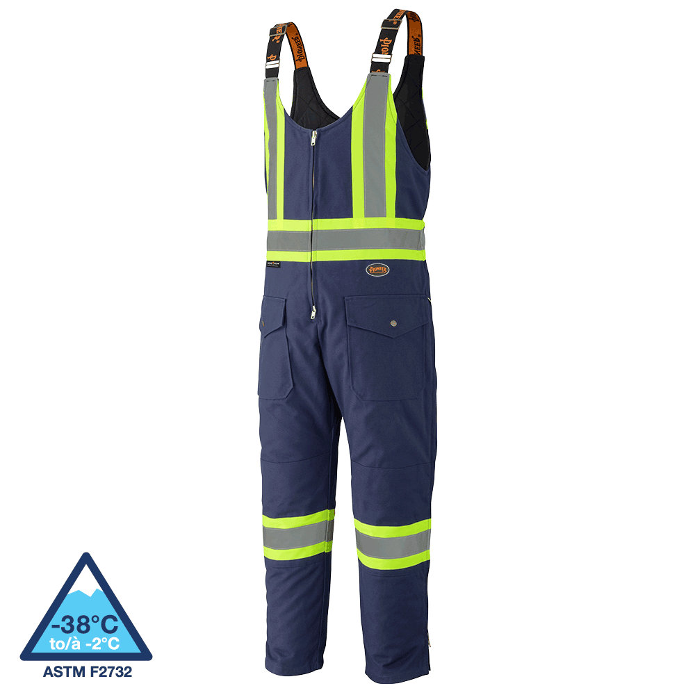 Hi-Vis Quilted Cotton Duck Safety Overalls – Navy – M