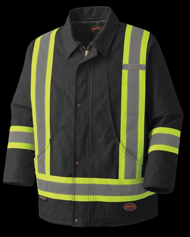 Hi-Vis Quilted Cotton Duck Safety Parka – Black – M