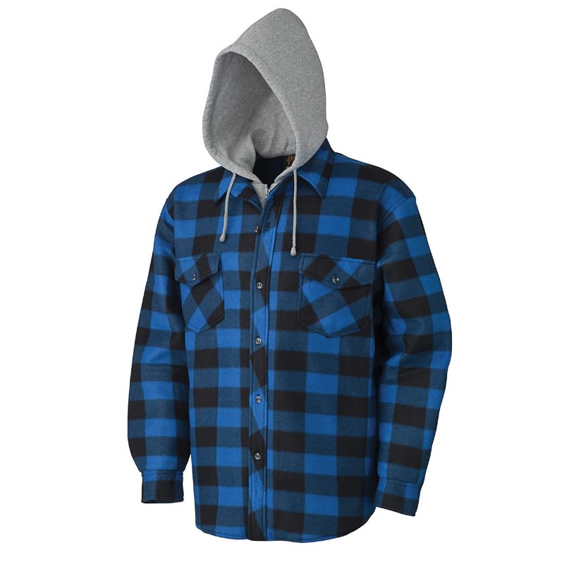 Quilted Polar Fleece Hooded Shirt – Royal/Black Plaid – 2XL