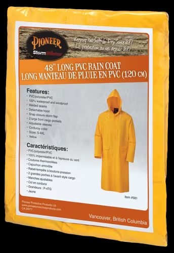 Storm Master® PVC Hooded Long Coat – 48" – 100% Waterproof – Yellow – 2XL
