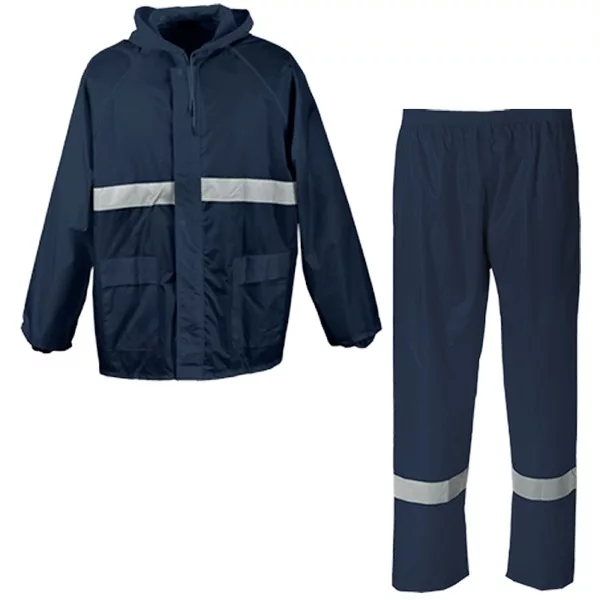 Waterproof Polyester/PVC 2-Piece Rainsuit – Navy – 2XL
