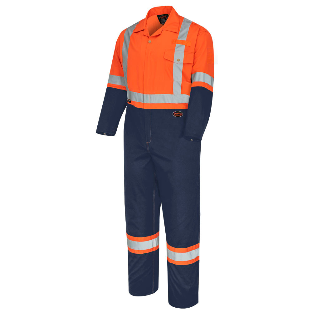 Women's 2-Tone Poly/Cotton Safety Coveralls – Zipper Closure – Orange/Navy – 3XL