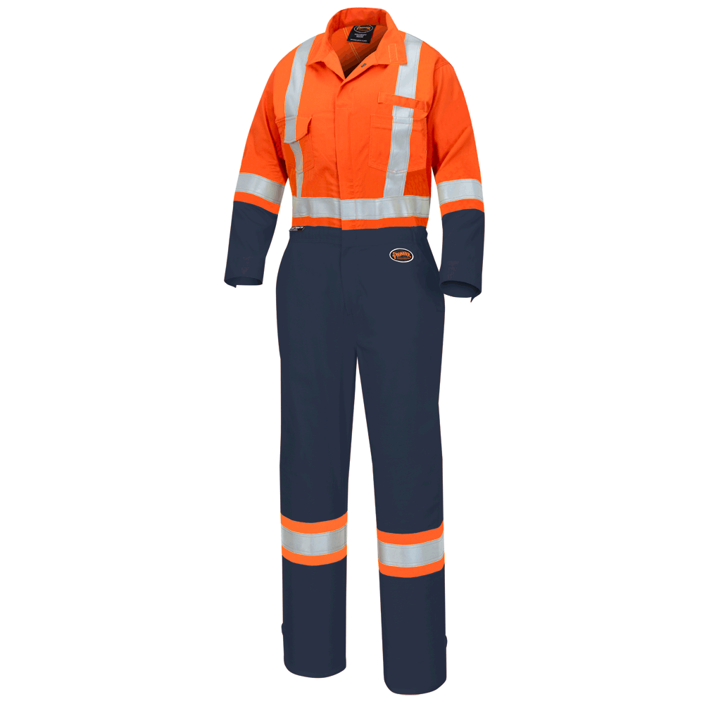 Women's 2-Tone Poly/Cotton Safety Coveralls – Zipper Closure – Orange/Navy – L
